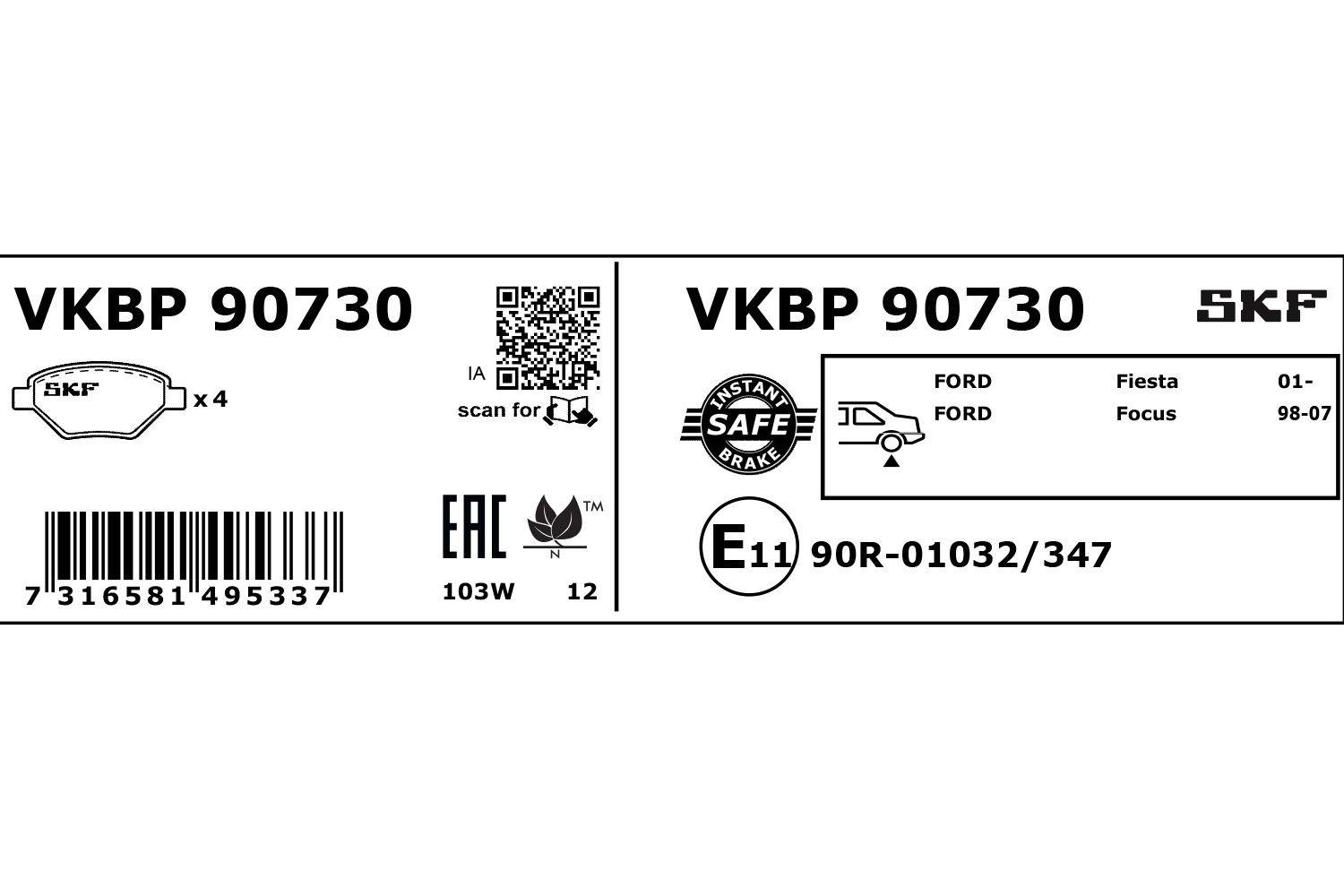 SKF VKBP 90730 Bremsbelagsatz, Scheibenbremse
